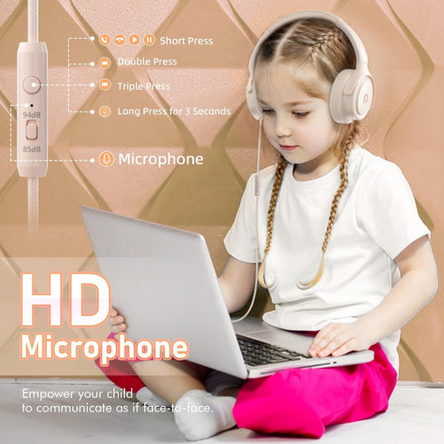 Kids Headphones with Cord, 3.5mm Jack, 85/94dB Safe Volume Control, Built-in Microphone for Kids/Teens