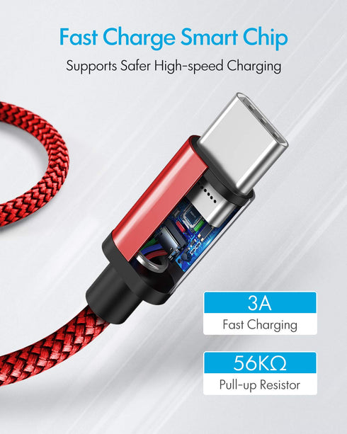 USB Type C Charger Cable 10FT 3 Pack for Kindle Fire HD 7 2022, 10 9th 2019, 8 10th 2020, Paperwhite 11th 2021, Samsung