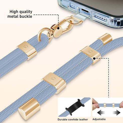 UKON Cell Phone Lanyard, Crossbody Lanyard with Premium Metal Buckle Phone Charms and 2 X Phone Patch (Blue)