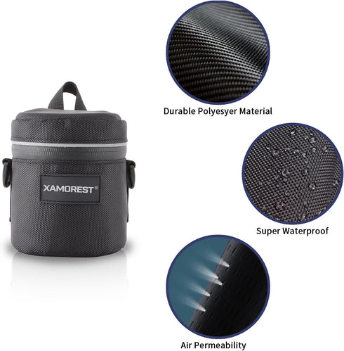 Camera Lens Case DSLR Camera Lens Bag Compatible with Canon EF-S 18-55MM/EF 50MM F1.4/EF-S 10-18MM, Nikon AF-S 18-55MM/AF 50MM F1.4D and Other Lens Below 3.35" x 3.74"(D x L)