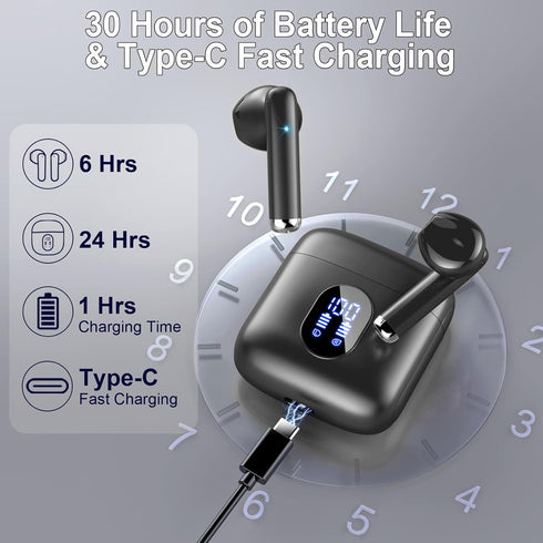 Wireless Earbuds, 2024 Bluetooth 5.4 Earbuds Hi-Fi Stereo, 3g Mini Ear Buds with 4 ENC Mic, 30H USB-C LED Charging