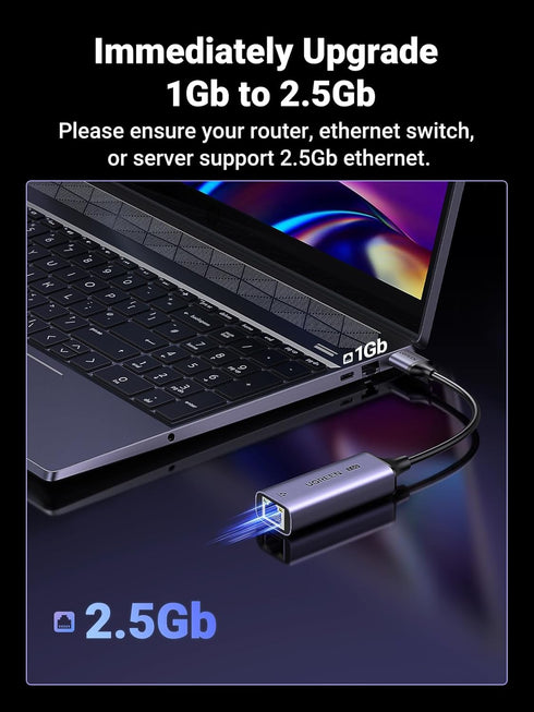 UGREEN 2.5Gb USB to Ethernet Adapter, Aluminum USB 3.0 to RJ45 Dongle for Laptop, Compatible with MacBook, Windows