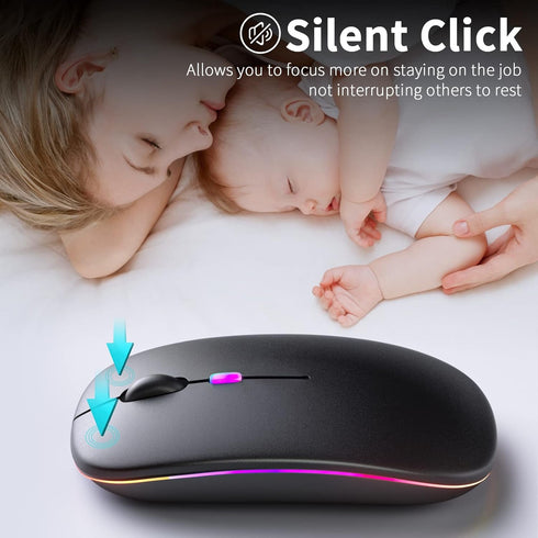 Wireless Bluetooth Mouse, Rechargeable LED Dual Mode Mouse (Bluetooth 5.2 and USB Receiver) Portable Silent Mouse,for Laptop/Desktop/Tablet(Black)