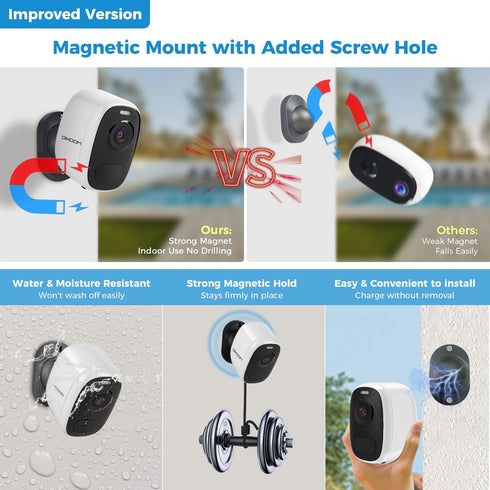 Generic 2K 4MP IP65 Setup Outdoor Camera Wireless with Magnetic Mount, Battery-Powered Camera for Home Security