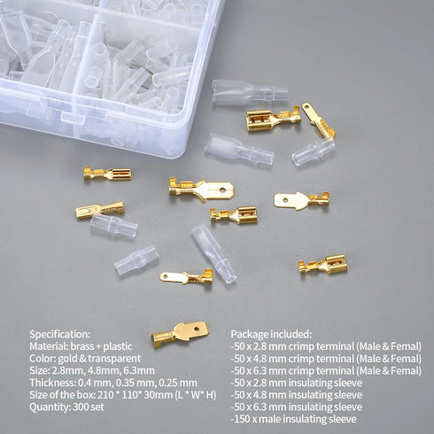 600 Pcs 2.8mm 4.8mm 6.3mm Male and Female Wire Spade Connectors and Insulating Sleeve Kit, Car Audio Speaker Bullet