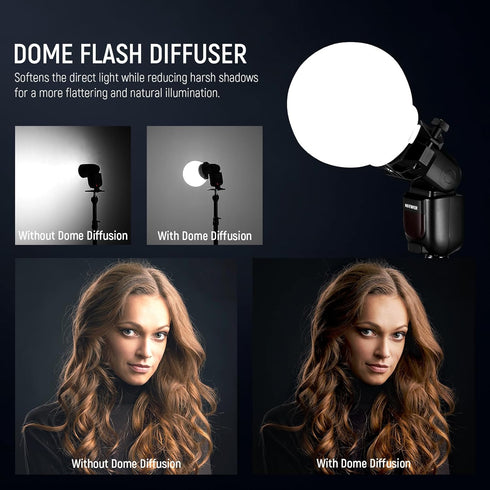 NEEWER CRS6 Softbox Diffusion Dome with 3 Adapter Rings, Compatible with Godox V1 NEEWER Z1 Z2 Round Head Flash and