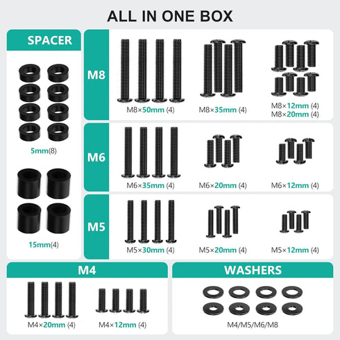 WALI Set M4 M5 M6 M8 80 inch Universal TV Mounting Hardware Kit Includes TV Screws and Spacer Fit Most TVs up