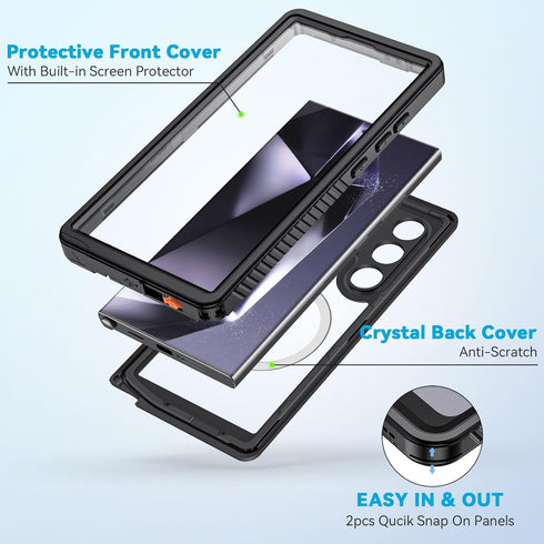 Lanhiem Magnetic Case for Samsung Galaxy S24 Ultra, IP68 Waterproof Dustproof, Built-in Screen Protector, Rugged Cover,
