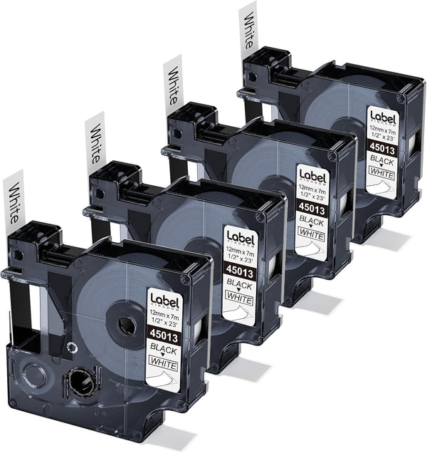 A45013 D1 Label Tape S0720530 for Dymo Label Maker Refills d1 45013, 1/2 in x 23 Ft, 4-Pack