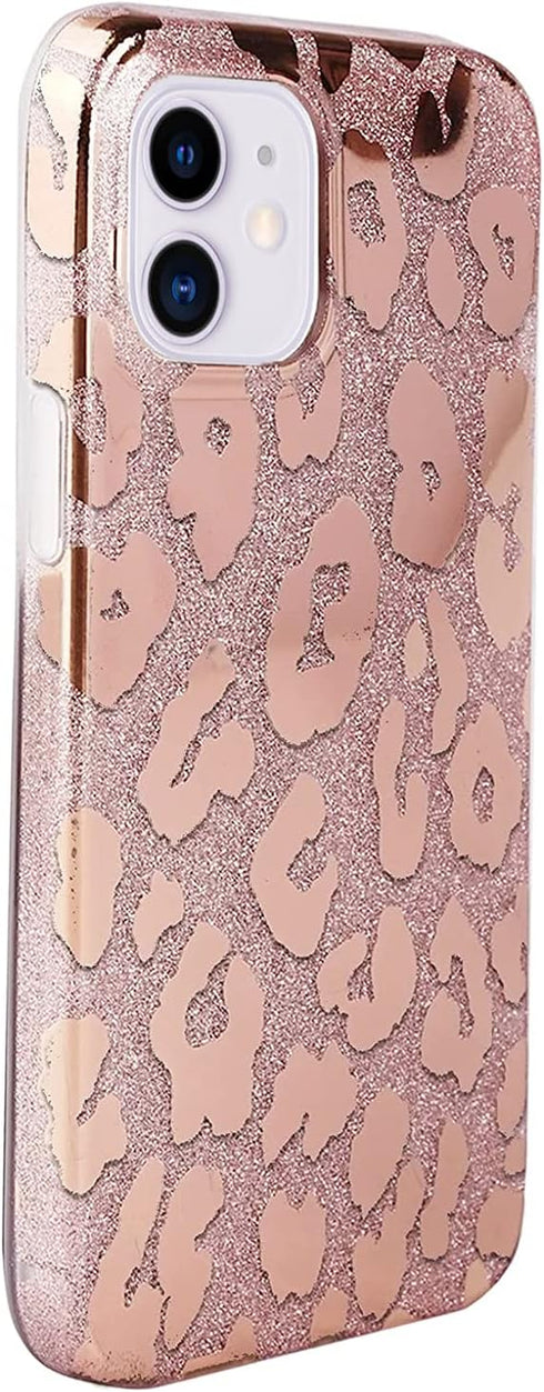 J.west Case for iPhone 12/12 Pro 6.1-inch, Luxury Bling Glitter Leopard Print Design, Soft Metallic TPU Cover for Women