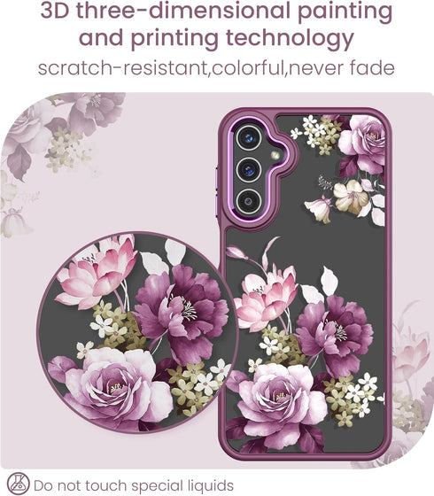 Samsung A15 5G Case with Tempered Glass Screen Protector, Purple Slim Soft TPU & Hard PC Military Grade Protective