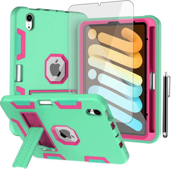 AICase iPad mini 6 (2021) Case with Screen Protector, Kickstand, Shockproof Heavy Duty Rugged Protection (Light