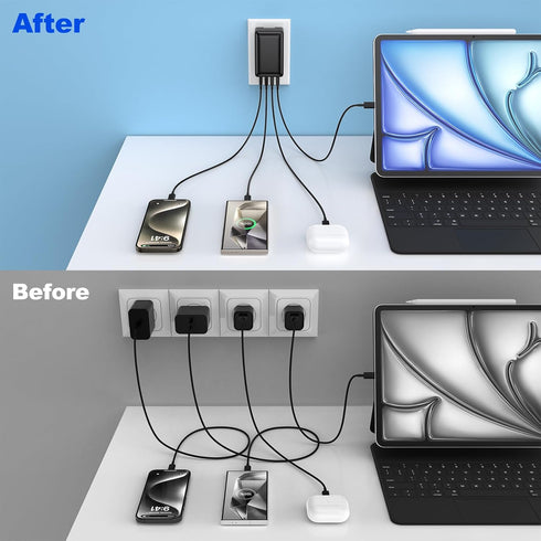USB C Wall Charger 40W, Excgood 4-Port USB Charging Block, Flat Foldable Wall Plug PD+QC Power Adapter for iPhone 16 15