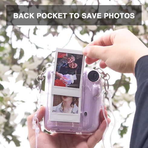 Instant Mini 12 Clear Case for Fujifilm Instax Mini 12 Camera, Protective Case with Upgraded Back Pocket