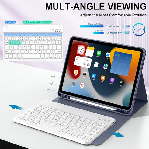 JKSML 10.9 Inch Case for iPad Air 5th/4th Gen 2022/2020, Magnetic Detachable Bluetooth Keyboard, Auto Wake/Sleep, Purple