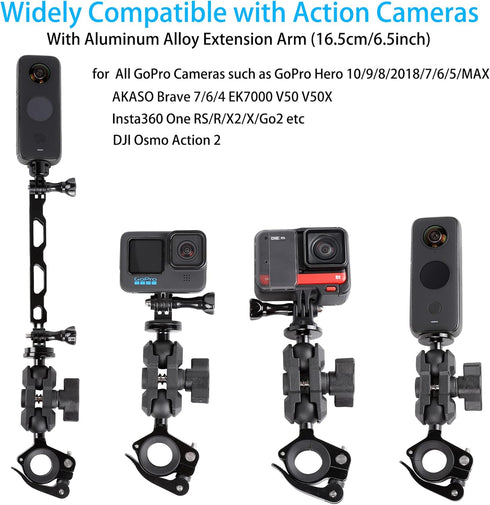 Motorcycle Bike Handlebar Helmet Mount Bundle for Insta360 X4, GO 3, X3, X2, ONE RS, GoPro 12/11/10/9/8/7/6/5