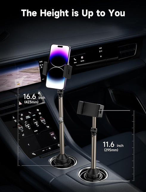 JSAUX Car Cup Holder Phone Mount, Metal Long-Arm Ultra Stable Holder for Car Cupholders, Adjustable for iPhone 16 15