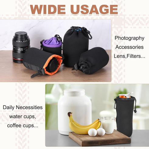 4 4" 10" PATIKIL Pcs Camera Lens Pouch, ID x H Drawstring Lens Pouch Protective Camera Lens Case Bag Soft Plush