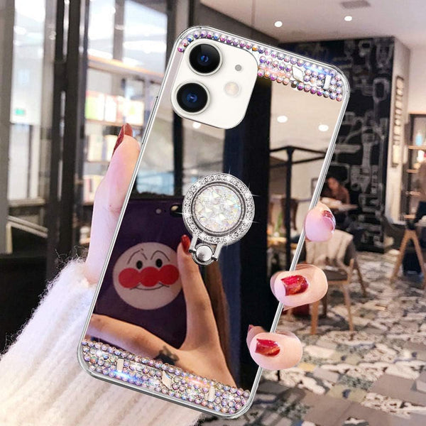 LUVI Diamond Glitter Case for iPhone 11, Mirror Makeup Cute Protective Cover with Bling Crystal Ring Holder
