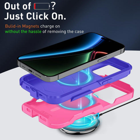 iPhone 15 Pro Case Cover (Rose) with MagSafe, MIL-Grade Drop Tested, Tempered Glass Screen Protector & Camera Lens.