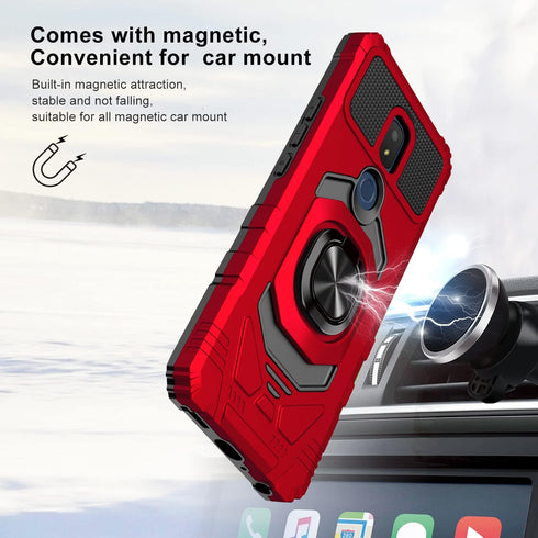Cricket Icon 3, Splendor, AT&T Motivate 2 Case - Shockproof Protective Phone Case with Ring Stand - RS7 Red