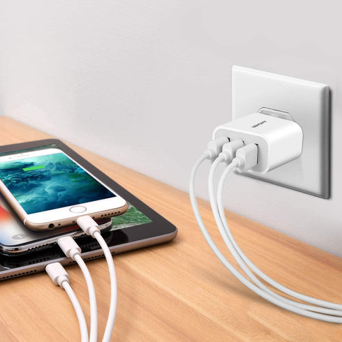 Amoner USB Wall Charger, 2-Pack Upgraded 15W 3-Port USB Charging Blocks, iPhone Plug Adapter Wall Charger Cube for
