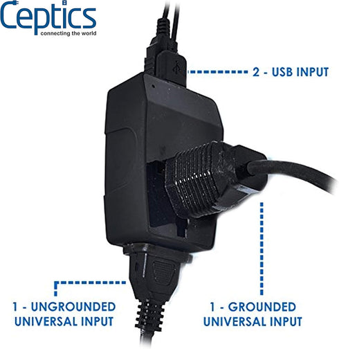 Ceptics UK Travel Adapter Plug with Dual USB, 2 Inputs - Perfect for Traveling to England, Hong Kong, UAE, Dubai (Type