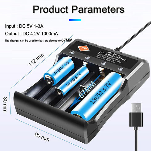 18650 Battery Cell Charger USB Charging Head, 4-Slot Universal Lithium-ion Fast Charger, Intelligent and Automatic
