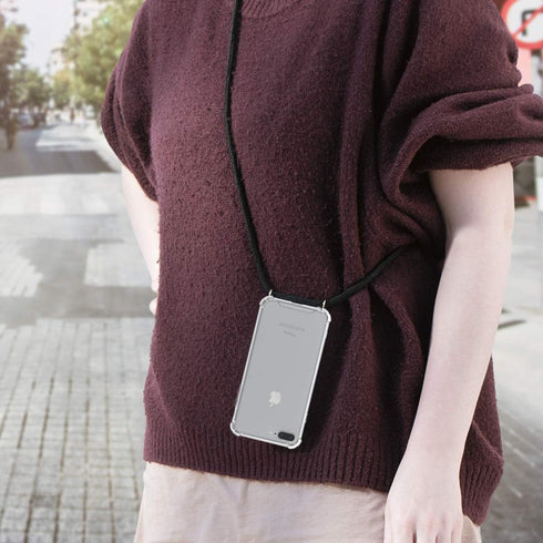kwmobile Crossbody Case for Apple iPhone 7 Plus/iPhone 8 Plus - Clear TPU Cover with Lanyard Strap - Black/Transparent