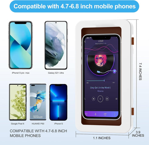 KUNSLUCK Waterproof Shower Phone Holder, Anti-Fog Touch Screen Wall Mount Case for 4.7"-6.8" Mobile Phones
