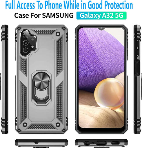 STARSHOP Samsung Galaxy A32 5G Case with Tempered Glass Screen Protector, Military Grade Shockproof Dual Layer Cover -