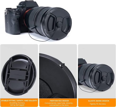 K&F Concept 40.5mm Lens Cap - 9-in-1 Center Pinch Lens Cover + Anti-Loss Keeper Leash + Microfiber Cleaning Cloth for