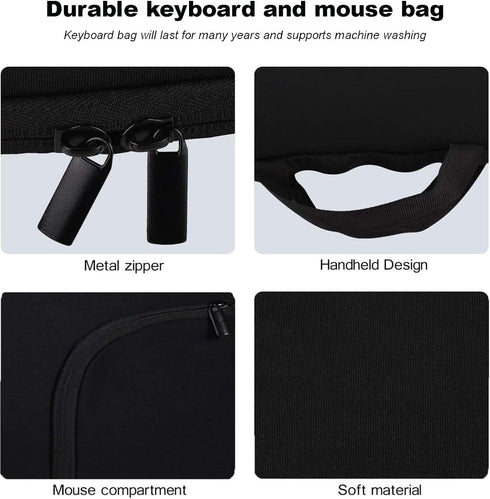 Wireless Keyboard Mouse Sleeve Travel Case for Arteck 2.4G Keyboard, Soft Neoprene Water Resistant Bag (Black)