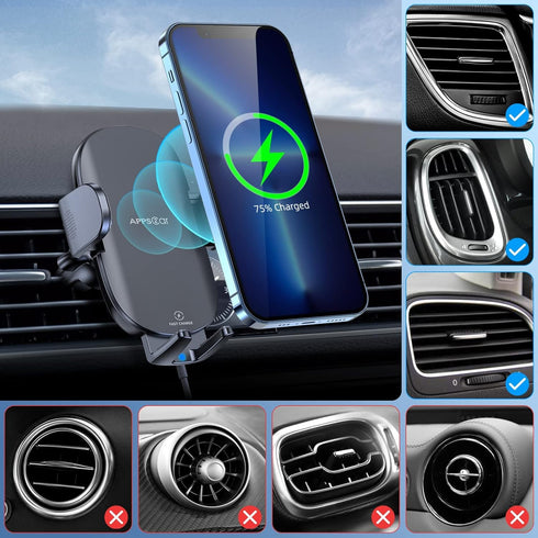 APPS2Car Wireless Car Charger 15W Fast Charging Car Phone Holder, Wireless Car Charger Mount for Dashboard, Windshield,