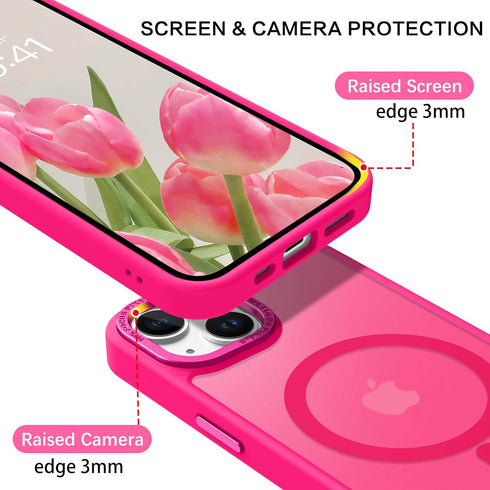 BENTOBEN iPhone 14 Plus Case - Slim Shockproof Magnetic Cover, Translucent Matte Hot Pink, Compatible with MagSafe, 6.7"