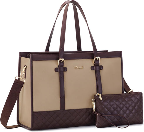 LOVEVOOK Laptop Bag for Women 15.6 inch Canvas Laptop Tote Bag, Large Capacity Work Bag with Clutch Purse, Computer Bag
