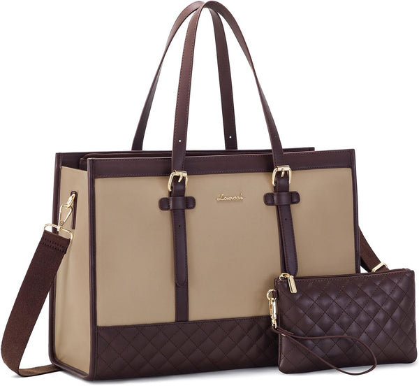 LOVEVOOK Laptop Bag for Women 15.6 inch Canvas Laptop Tote Bag, Large Capacity Work Bag with Clutch Purse, Computer Bag
