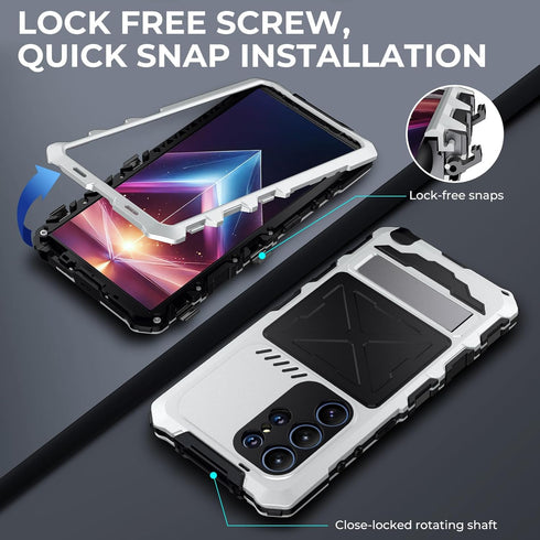 Heavy Duty Metal Aluminium Bumper Case for Samsung Galaxy S24 Ultra with Built-in Screen Protector, Military Grade