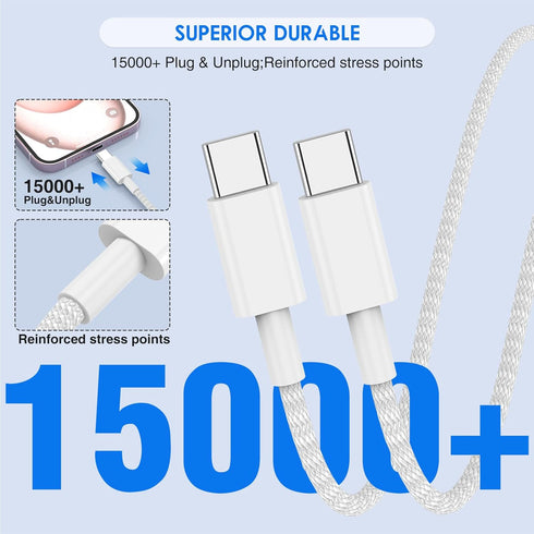 for iPhone 15 USB C Fast Charger Cable, 2pack 6FT USB C to USB C Charging Cord, Nylon Braided Long Charger Cable for