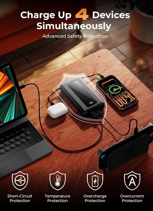 JKELAR 50000mAh Pack 22.5W Power Bank, Portable Charger, Travel Camping Essential Battery with Built-in Cables, PD Fast