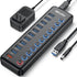 Powered USB Hub, Wenter 11-Port USB Splitter Hub with 10 Data Transfer Ports and 1 Smart Charging Port