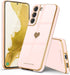 Teageo Light Pink Galaxy S22 5G Case for Women, Cute Love-Heart Luxury Bling Soft Back Cover with Camera Protection