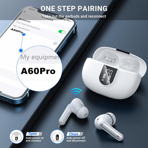 Wireless Earbuds, 2024 HiFi Stereo Headphones with 4 ENC Noise Canceling Mic, 42H Playtime, Bluetooth 5.3, White