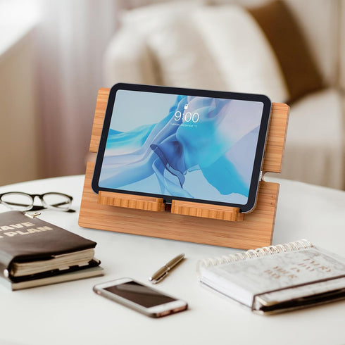 Pezin & Hulin Bamboo Tablet Stand Adjustable Desktop Holder for Pad 9.7, 10.5, 12.9, Air 2 3 4 Mini, Phone