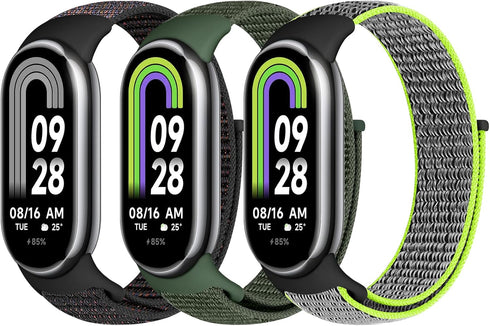 Nylon Sport Band for Xiaomi Mi Band 8, Soft Adjustable Braided Solo Loop Replacement Wristband for Women Men, 3pcs