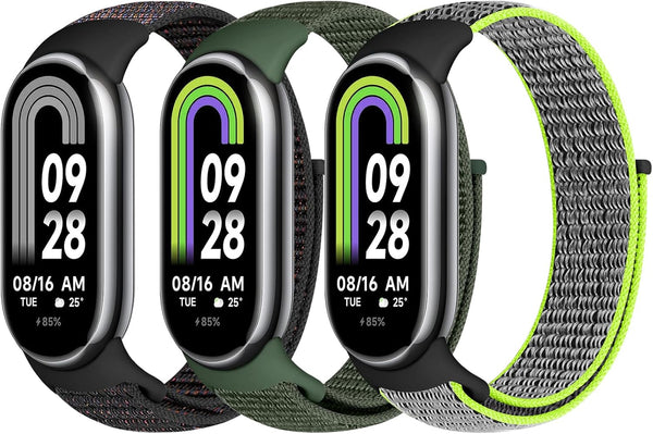 Nylon Sport Band for Xiaomi Mi Band 8, Soft Adjustable Braided Solo Loop Replacement Wristband for Women Men, 3pcs