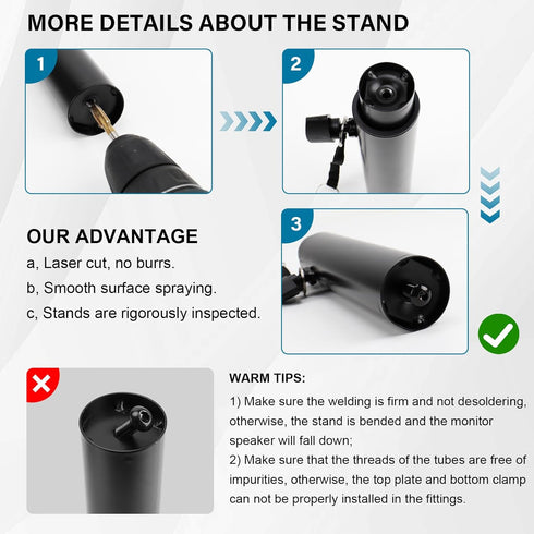 Set of 2 Studio Monitor Stands - Desktop Clamp Speaker Stands Against The Wall