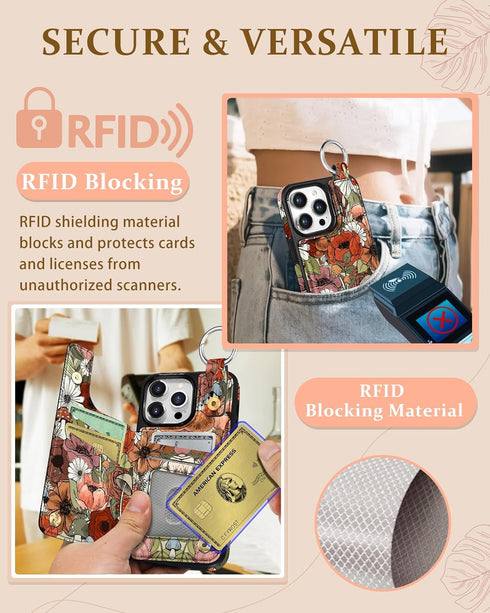 Shorogyt Wallet Case for iPhone 13 Pro, Card Holder, Designer Mushroom Flower Pattern, Magnetic Clasp Flip Folio