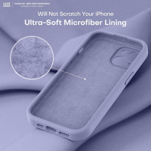 LOVE 3000 Lavender Grey Case for iPhone 14, Premium Silicone with Soft Anti-Scratch Microfiber Lining