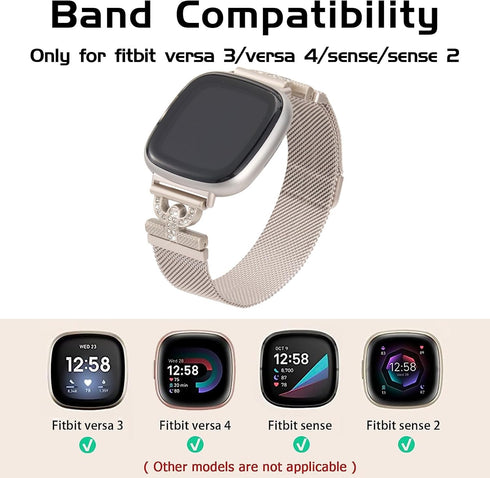 Magnetic Bands Compatible for Fitbit Sense 2/Fitbit Versa 4/Fitbit Sense/Fitbit Versa 3, Mesh Stainless Steel Bling